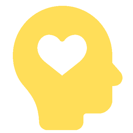 a yellow head in profile with a heart in the brain area