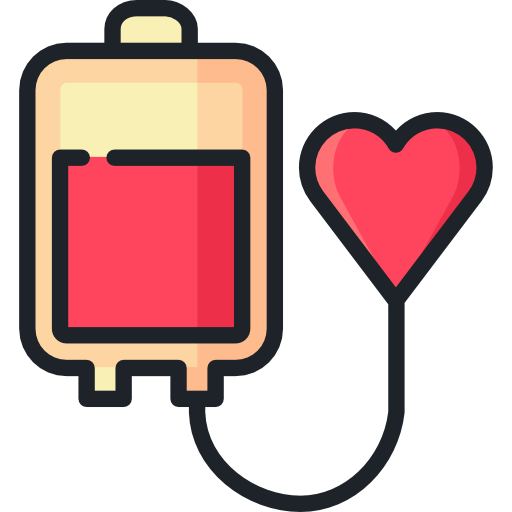 A heart attached to a bag of blood.