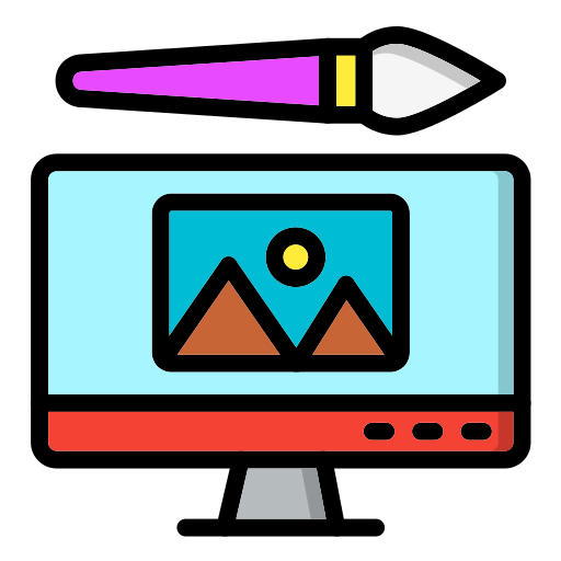 A computer with paintbrush and art on the screen.