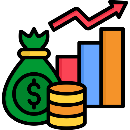Money and a graph indicating increase.