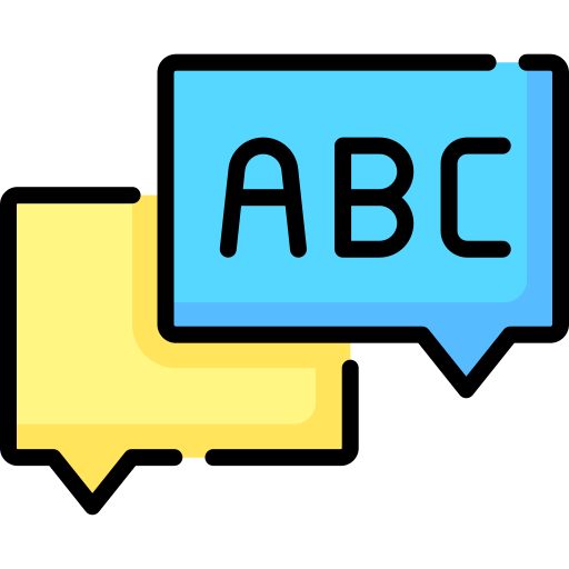 A speech bubble with ABC inside.